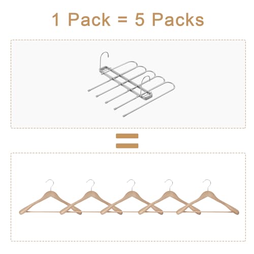 Pants Hangers Space Saving,Closet Hangers 5 Layers 2 Uses Multi Functional Pants Rack,Metal Heavy Duty Wardrobe Organizer Racks for Clothes Trousers Scarves Ties (Silver) - color: Silver