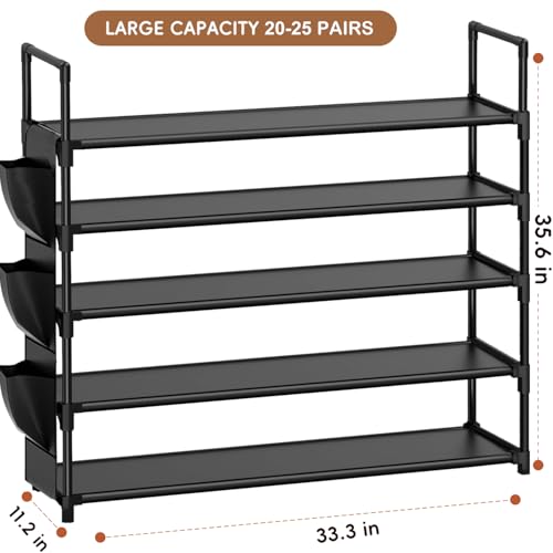 OYREL 5 Tier Shoe Organizer Rack for Closet, Entryway, Garage, Door, Space Saving, Shoe Holder Stand/Tower, Large, 20-25 Capacity - color: Black, size: 5 Tier