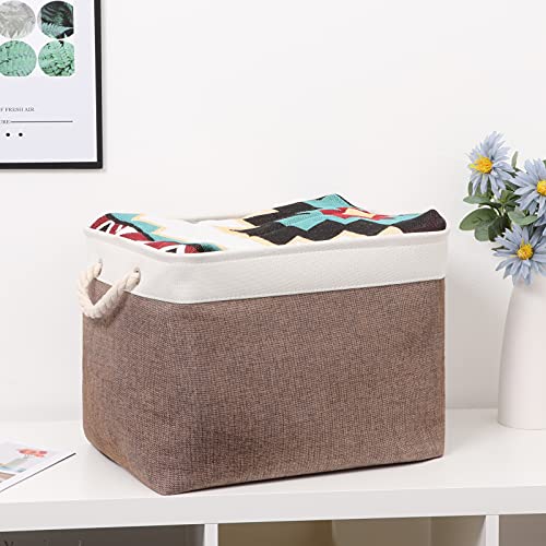 Bidtakay Large Storage Baskets with Handles for Organizing 16" x 11.8" x 11.8" Rustic Shelf Baskets [2-Pack] Foldable Clothes Baskets Fabric Collapsible Bins for Closet (White&Earthy Brown) - color: White&Earthy Brown, size: 2 Pack-L-16x11.8x11.8 In