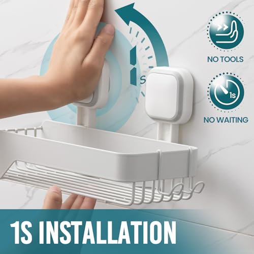 TAILI Shower Caddy Suction Cup 2 Pack,Stainless Steel Rustproof Shower Shelves,No Drilling Wall Mounted Basket,Large Capacity,Removable Suction Cup Bathroom Organizers & Home Decor, White - style: 2xWhite