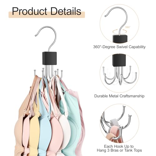 2 Pack Tank Top Hanger, Bra Hangers for Closet Organizer Max 36 Storage Capacity, Space Saving 360°Rotatable Metal Bra Organizer, Closet Organizers and Storage for Tank Top, Bras, Scarf, Purse etc.