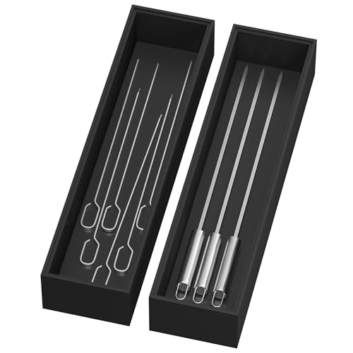 Lixple Bamboo Drawer Organizer, Narrow Silverware Organizer for Kitchen, Stackable Utensil Organizer, 2 Pcs Flatware Organizer, Wooden Storage Box Tray (Black, 12 X 3 X 2 Inch) - color: Black, size: 12 x 3 x 2 Inch