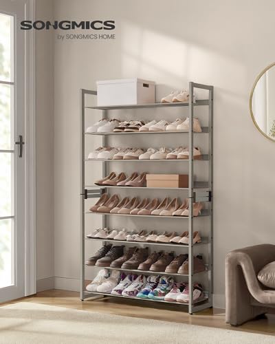 SONGMICS Shoe Rack, 8-Tier Shoe Organizer, Metal Rack for Garage, Set of 2, 4-Tier Stackable Shelf, with Adjustable Flat or Angled Shelves, 32-40 Pairs, Cappuccino Beige ULMR008L01 - color: Cappuccino Beige, size: 8 Tiers (36.4"W)