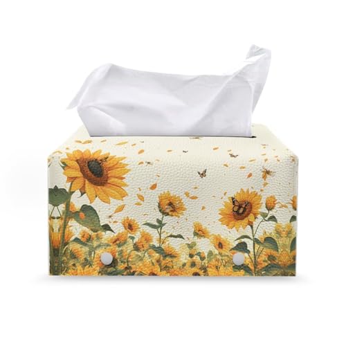 Pu Leather Tissue Box Cover Modern Snowflake Rectangular Tissue Box Tissue Box Cover Holder Rectangular Tissue Box for Bathroom Living Room Sunflower Print - color: Sunflower Print