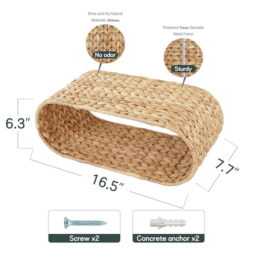 Coeusy Boho Rattan Wall Shelf for Bathroom, Wicker Wall Shelf for Toilet Paper Storage Holder, Handwoven Water Hyacinth Natural Decor for Over The Toilet, 2-Tier