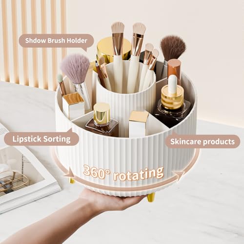 fanado 360° Rotate Makeup Brush Holder Organizer, Makeup Organizers Countertop, Makeup organization and Skincare Storage for Vanity, Desktop, Bathroom (White) - color: White