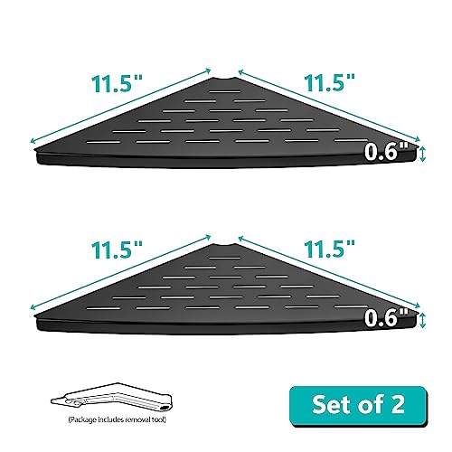 Qeke Corner Shower Shelf Matte Black, 304 Stainless Steel 11.5” Recessed Corner Shelf Bathroom for Tiled Wall, Floating Shower Shelves Shampoo Holder, No Drilling, 2 Pack - color: Matte Black