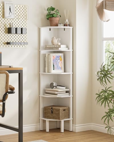 Corner Shelf, 5 Tier Corner Bookshelf, Display Corner Shelf Stand with Storage Rack, Wall Corner Bookshelf for Living Room, Bedroom, Office, White - color: White