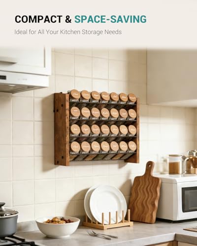 NESAPTO Spice Rack Organizer for Cabinet, Wooden 4 Tier Vertical Seasoning Organizers for Kitchen Pantry, Countertop/Wall Mount, Holds 28 Spice Jars (No Jars Included), 14" W × 9.4" H - size: Holds 28 Jars, 14"W × 9.4"H