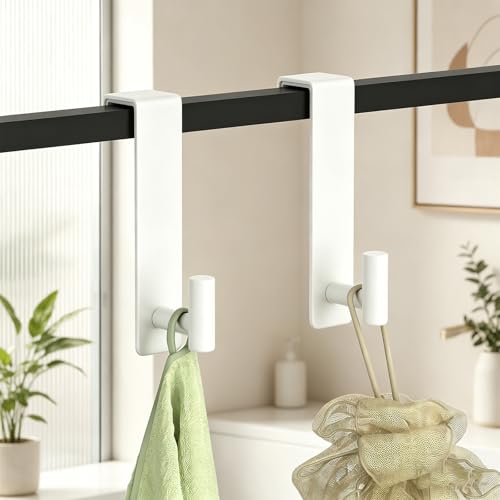 HUFEEOH 2-Pack Over The Door Hooks, Stainless Steel Door Hanger for Towels & Coats, Bathroom Towel Rack Coat Rack, Tool-Free Hooks for Hanging (White, Fits 1-3/4" Thick Door -T Shape 2 Pack) - color: White, size: Fits 1-3/4" Thick Door - "T" Shape 2 Pack