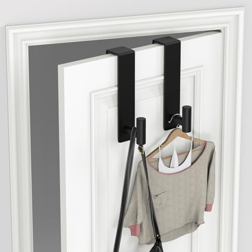 HUFEEOH Over The Door Hooks 2-Pack, Heavy Stainless Steel Coat & Towel Rack, No Drilling Scratch-Free Over Door Hanger Dorm Essentials Bathroom Accessories, Fits 1-3/4" Doors (Black) (T Shape) - color: Black, size: Fits 1-3/4" Thick Door - "T" Shape 2 Pac