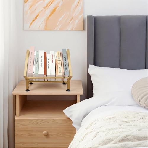 Expandable Desktop Bookshelf Organizer, Small Tabletop Book Storage Rack, Portable Mini Bookcase for Books/CDs/Magazine Display, Desk Shelf for Top of Desk in Living Room, Office, Home Decor (Gold) - color: Gold