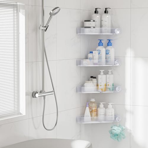Sotfamily Plastic Shower Caddy Corner (for 90° Only), 4 Pack Adhesive Corner Shower Shelves for Bathroom Organizers and Storage, Frosted Clear - color: Frosted Clear, size: 4 Pack