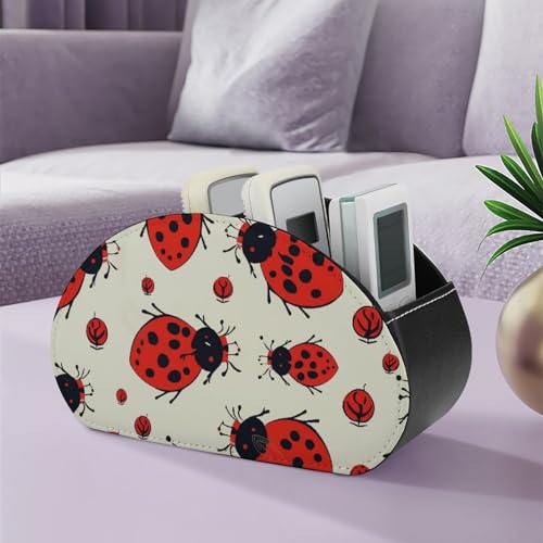 PU Leather Remote Control Organizer Box 5-Slot Multifunctional Red Ladybug Storage Holder for TV/DVD/Accessories Stylish Desk Decor for Living Room, Bedroom, Office - color: Red Ladybug