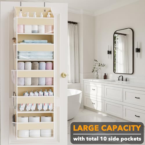 SpaceAid 2 Pack Over The Door Organizer with 5 Large Pockets and 10 Mesh Side Pockets, 5 Layers Door Organizer Hanging with Clear Window for Bedroom, Bathroom, Pantry and Nursery, Beige - color: Beige, size: 2 Pack