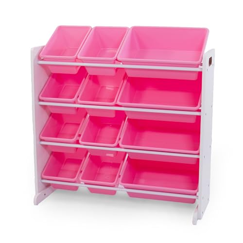 Humble Crew Toy Storage Organizer with 12 Removable Storage Bins for Kids Playroom, 4-Tier Toddler Toy Organization, White/Pink - color: White/Pink