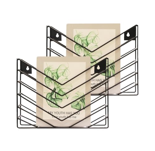 CROISSANT Black Wall Mounted File Organizer,Metal Magazine Basket, Concave Wall Mounted Magazine Rack, Suitable for Hanging File Folders for Office Living Room (Black, 2 Pack) - color: Black, size: 2 Pack