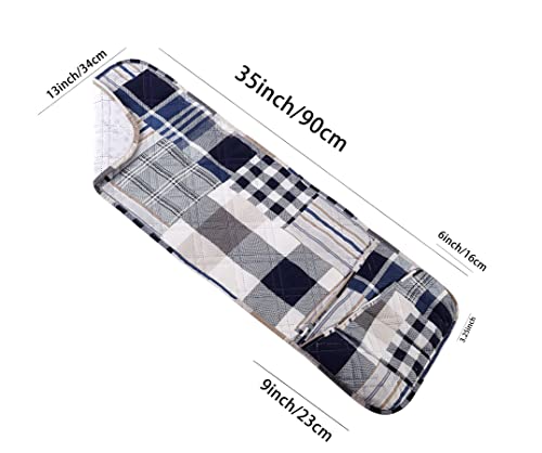 Brilliant Sunshine Multi Blue Plaids and Stripes Patchwork Sofa Armrest 5 Pockets Organizer, Slip Resistant Armchair Caddy, Washable Remote Controls Holder, Storage for Magazine, Tablet, 35×13", Blue - color: Multi Blue