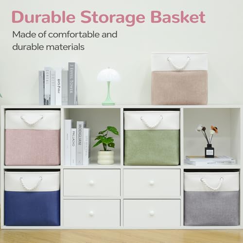 13 x 13 Inch Cube Storage Bins, 6 Pack Fabric Storage Basket with Handles, Foldable Boxes Organizer for Shelf Baskets for Home, Clothes (White/Pink) - color: WhitePink, size: 13inX13inX13in-6P