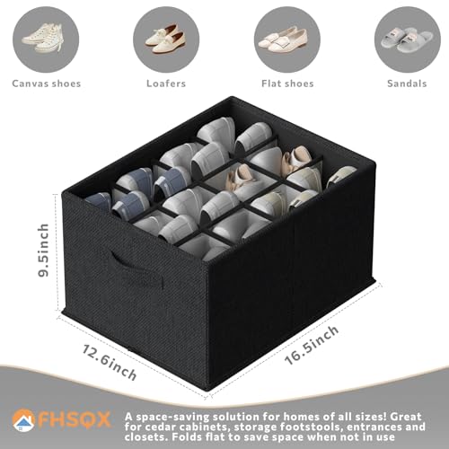 FHSQX 2 Pack Shoe Organizer for Closet,Foldable Shoe Organizer,Fits up to 24 Pairs,Storage Containers With Bottom Support for Shoes (Black, 16.5 * 12.6 * 9.5in) - color: Black, size: 16.5*12.6*9.5in