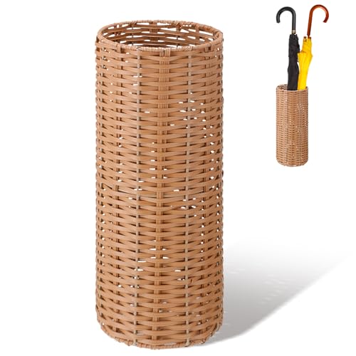 Weysat Woven Umbrella Stand for Entryway Handmade Umbrella Holder Freestanding Cane Stand Natural Color Decorative Umbrella Rack Tall Basket for Laundry Bathroom(Rattan, Cylindrical Style) - style: Cylindrical Style