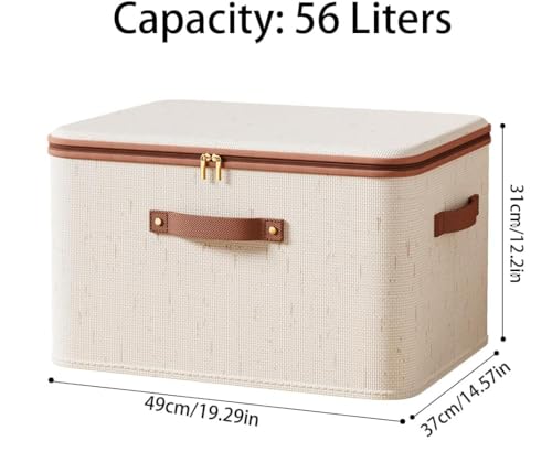 2-Pack Storage Bins with Lids, 56L Fabric Storage Boxes with Handles, Breathable Cotton Linen Clothes organizing Box for Wardrobe, Closet (XX large 49 * 37 * 31cm) - size: 2-XX large