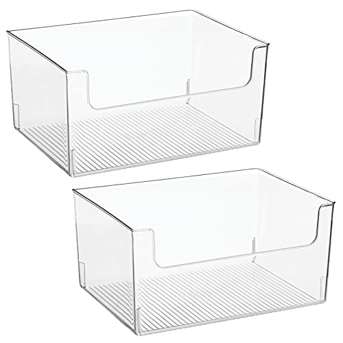 mDesign 2 Pack Modern Plastic Open Front Dip Storage Organizer Bin Basket for Bathroom - Chrome Steel - 6 Box Capacity - 12x12x8 inches - size: ‎16 x 12 x 8 (Pack of 2)