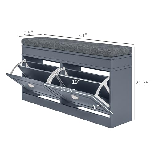 HOMCOM Modern Shoe Rack Bench for Entryway, Storage Organizer with Cushion, 2 Drawers, Adjustable Shelf, Holds 8 Pairs, Gray - color: Grey