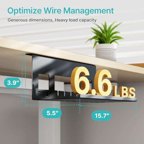 PEGZONE Under Desk Cable Management Tray, 15.7 Inches Metal Cord Organizer Rack, Desk Tray for Power Strip, Cord, Wire, Easy Mounting Cable Management Under Table for Home Office, Black - color: Black, size: 15.7"