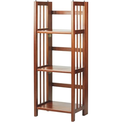 HomeStock 3-Shelf Stackable Folding Office Wood Furniture Bookcase, Contemporary Home and Office Furniture, Sturdy Wooden Shelving Storage Mahogany/14 inch - color: Mahogany, size: 14 inch