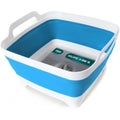 FOSJGO Dish Basin Collapsible with Drain Plug Carry Handles for 9 L Capacity, Collapsible Sink Tub, Dish Wash Basin, Portable Dish Tub, Foldable Dishpan for Camping Dish Washing Tub and RV Sink - color: Sky Blue