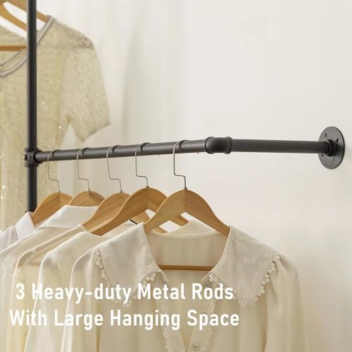 Industrial Pipe Clothing Rack Wall Garment Rack with Pipe Clothes Rails, Heavy Duty Clothes Hanging Rods Space-Saving Closet Organizer (Wall Clothing Rack-3 Hanging Rods) - style: wall clothing rack-3 hanging rods