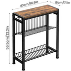 Narrow Side Table for Small Space, 3-Tier End Table with Magazine Holder,Slim Nightstand with Wire Shelf, Skinny Bedside Table in Living Room, Bedroom, Study, kitchen and Balcony (Rustic Brown) - color: Upgrade-rustic Brown