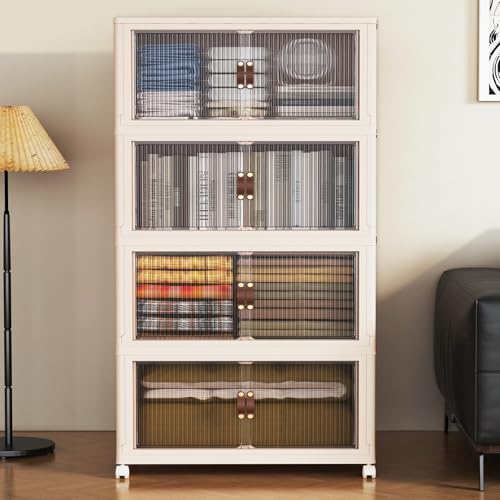 SAILUN 127Gal/508Qt Extra Large Stackable Storage Bins Folding Collapsible Storage Bins with a Lid, Closet Organizers Blush White 28" W x 17" D x 61" H - color: Blush White, size: 1 Lid 4 Pack-28" W x 17" D x 61" H