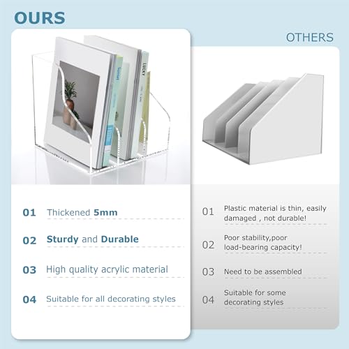 SANRUI 3 Slots Acrylic Magazine Holder, Desktop File Sorter Organizer Rack Bookshelf, Workspace Sorters Office Desk Accessories Organization Storage Stand, Clear - style: A4 File Rack