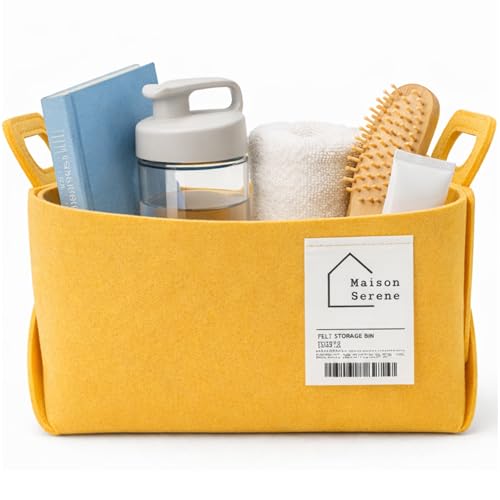 Felt Storage Bin - Foldable Fabric Storage Basket with Handles, Multi-Purpose Storage Organizer for Shelves, Closet, Toys, Clothes, Blankets, Bedroom, Living Room & Nursery, YELLOW, Small - color: YELLOW, size: S
