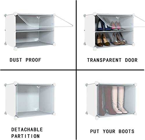 Shoe Rack Organizer, 48 Pair Shoe Storage Cabinet with Door Expandable Plastic Shoe Shelves for Closet,Entryway,Hallway,Bedroom - color: Transparent Door-white, size: 48 Pairs