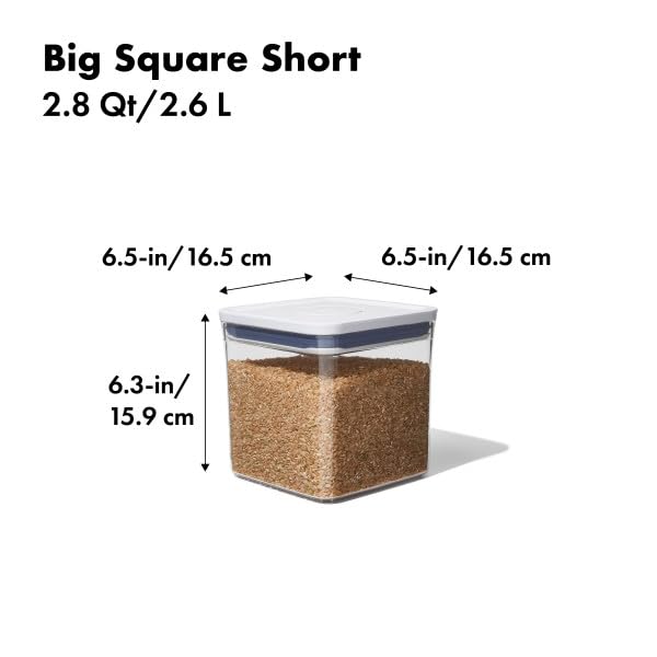OXO Good Grips POP Container - Airtight Food Storage - Big Square Short 2.8 Qt Ideal for 5 lbs of sugar, cookies or crackers - color: White, size: 2.8 Qt