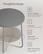 VASAGLE Nightstands, Set of 2 Small Round Side Tables with Fabric Basket, Bedside End Tables, for Bedroom, Cement Gray and Cream White ULCT667G01 - color: Cement Gray + Cream White