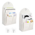 Ndeno 2 Pack Wall Hanging Organizer Bag with Pockets Fabric Storage Bag Basket Caddy Waterproof Over the Door Pouch Closet Shelves with Hook for Kitchen,Bedroom, Bathroom (White+White), (01)