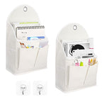 Ndeno 2 Pack Wall Hanging Organizer Bag with Pockets Fabric Storage Bag Basket Caddy Waterproof Over the Door Pouch Closet Shelves with Hook for Kitchen,Bedroom, Bathroom (White+White), (01)