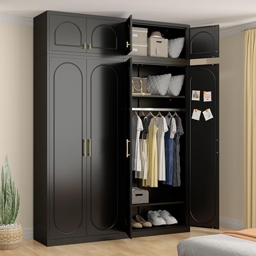 UNICOLY 86" Armoire Wardrobe Closet, 71'' Metal Closet with 15" Cabinets, Wardrobe Cabinet with Hanging Rod, for Bedroom School, Employee, Gym, Armarios De Ropa para DormitorioAssembly Required, Black - color: Black, size: 86 Inch arched-J with 0 Drawers