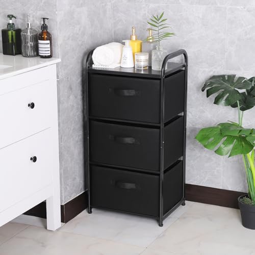 MAX Houser Dresser Storage with 3 Easy Pull Fabric Drawers, Fabric Dresser Tower,Vertical Storage Unit for Bedroom,Chest of Drawers with Metal Frame, Wooden Tabletop, for Living Room, Closet (Black) - color: Black1