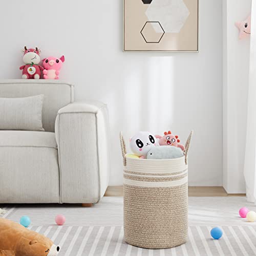VIPOSCO Tall Laundry Hamper, Woven Rope Storage Basket for Blanket, Toys, Dirty Clothes in Living Room, Bathroom, Bedroom - 30L Brown & White - color: Brown & White, size: 30L