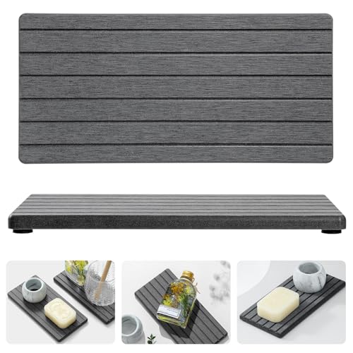 Razborci 2PCS Diatomite Water Absorbing Stone Drying Tray Mat for Bathroom & Kitchen Counter, Instant Dry Drink Bar Coaster, Vanity Sink Caddy Organizer, Dish Soap Sponge Holder, Dark Gray, 8"x3.8" - color: 2pcs - 8"x 3.8" - Dark Gray