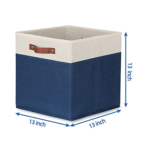 Temary Fabric Storage Bins for Cube Organizer 4 Pack Cube Storage Bins 13 Storage Cubes for Shelves Storage Baskets for Organizing Books, Clothes, Towels (White & Blue, 13x13x13 Inch) - color: White&Blue, size: 13×13×13