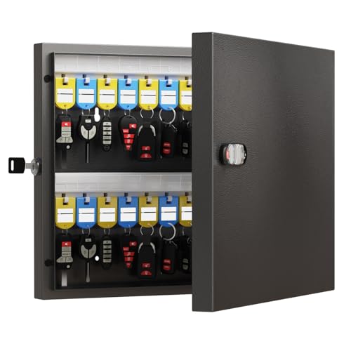 WeHere 48 Key Lock Box, Wall Mounted Key Cabinet with 3-Digit Combination Lock & Backup Key, Key Storage Box for School, Office, Rental, Property Management, Include Key Tags - size: 48 Key Box (Basic)