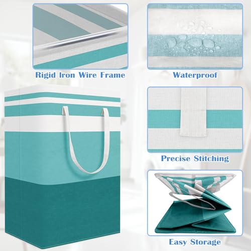 BlissTotes 3-Pack Laundry Basket, Freestanding＆Waterproof Laundry Hamper, Collapsible Tall Clothes Hamper with Easy Carry Handles for Clothes, Towels in the Family and Dorm,Gradient Green,88L - color: Green, size: 88L