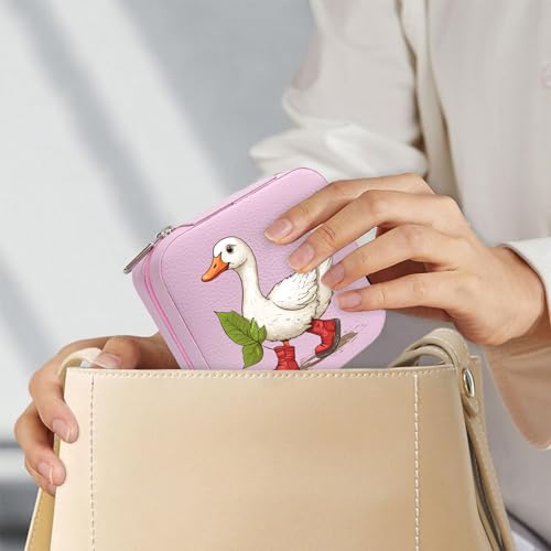 Duck Pattern Portable Print Jewelry Box, 1pcs Pink Compact Jewelry Box Travel Jewelry Case Travel Case Organizer Bag Storage Box Jewelry Holder For Necklace Earrings Rings Bracelet Y10 - color: Duck 1