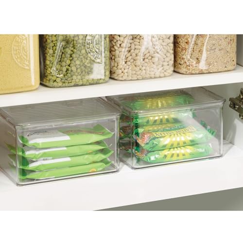 iDesign Plastic Stackable Hinged-Lid Pantry or Kitchen Storage Box - Set of 3 - Clear - style: Pack of 3